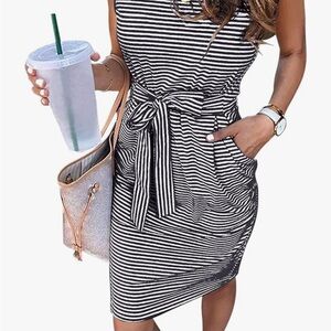 Merokeety Sleeveless Striped Black and White Dress
